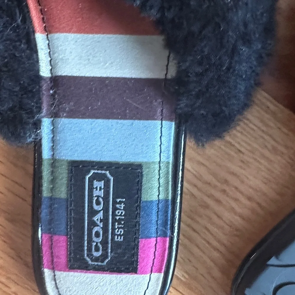 Coach Women's Black and Multicolor Fur Slippers - Picture 4 of 4